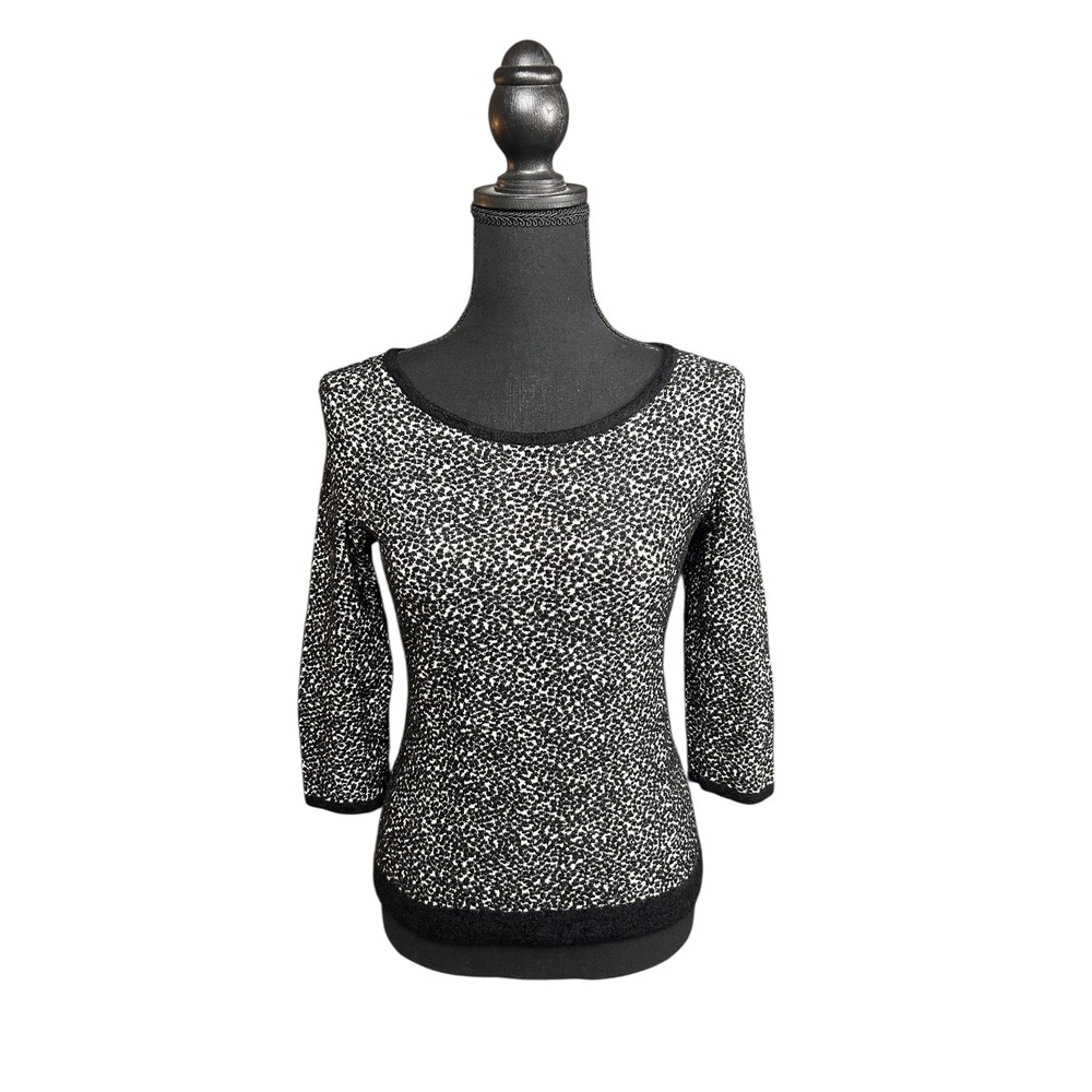 Anthropologie Moth Lana Pullover‎ Sweater XS Black Boat Neck Back-Zip 3/4 Sleeve